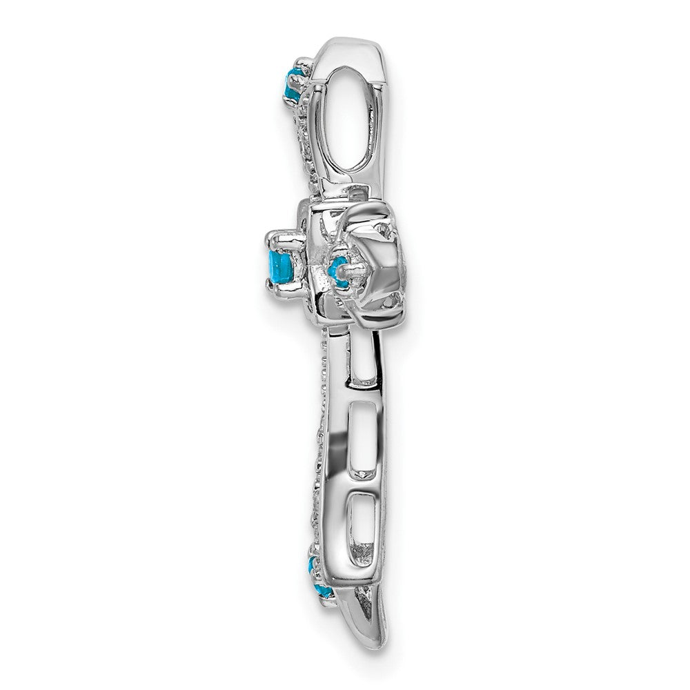 10K Weißgold 10K Blautopas und Diamant Fleur De Lis Kreuz Kette Anhänger