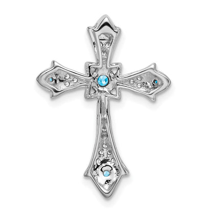 10K Weißgold 10K Blautopas und Diamant Fleur De Lis Kreuz Kette Anhänger
