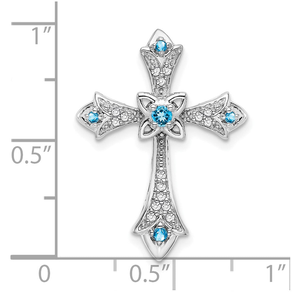 10K Weißgold 10K Blautopas und Diamant Fleur De Lis Kreuz Kette Anhänger
