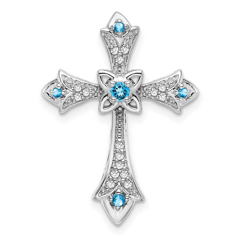 10K Weißgold 10K Blautopas und Diamant Fleur De Lis Kreuz Kette Anhänger