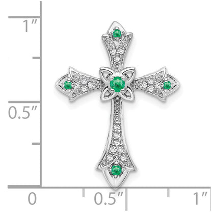 10K Weißgold 10K Smaragd und Diamant Fleur De Lis Kreuz Kette Anhänger