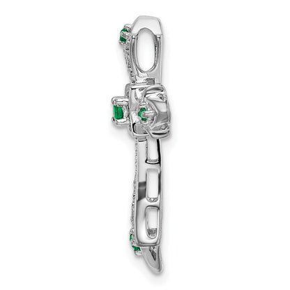 14K Weißgold Smaragd und Echt Diamant Fleur De Lis Kreuz Kette Anhänger
