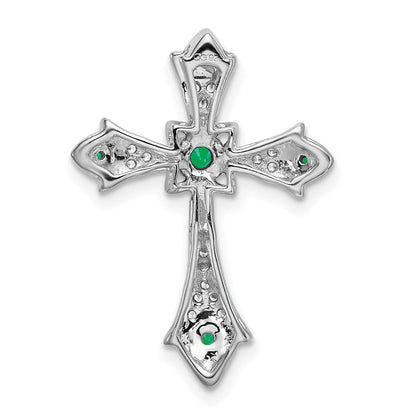 14K Weißgold Smaragd und Echt Diamant Fleur De Lis Kreuz Kette Anhänger