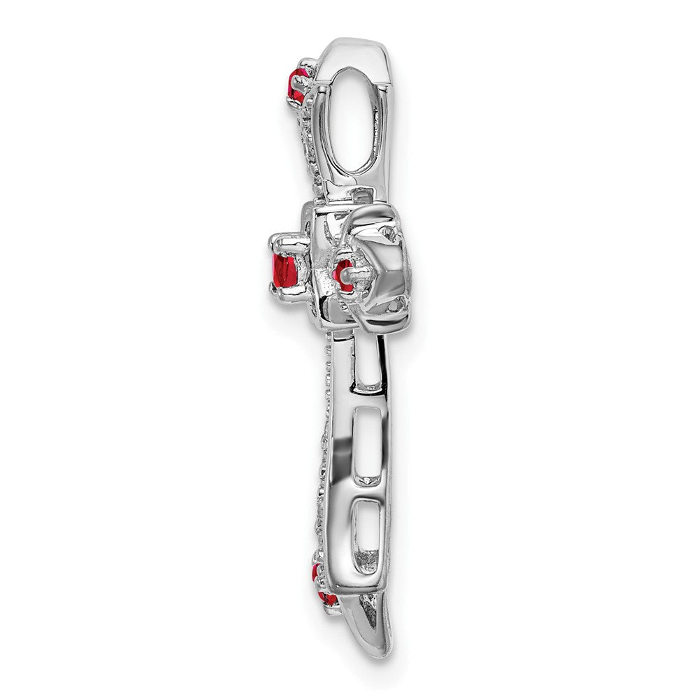14K Weißgold Rubin und Echt Diamant Fleur De Lis Kreuz Kette Anhänger