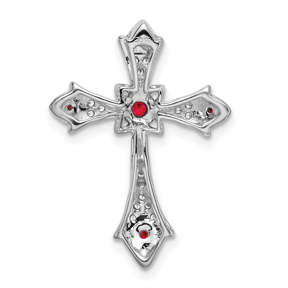 14K Weißgold Rubin und Echt Diamant Fleur De Lis Kreuz Kette Anhänger