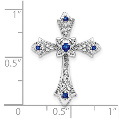 10K Weißgold 10K Saphir und Diamant Fleur De Lis Kreuz Kette Anhänger