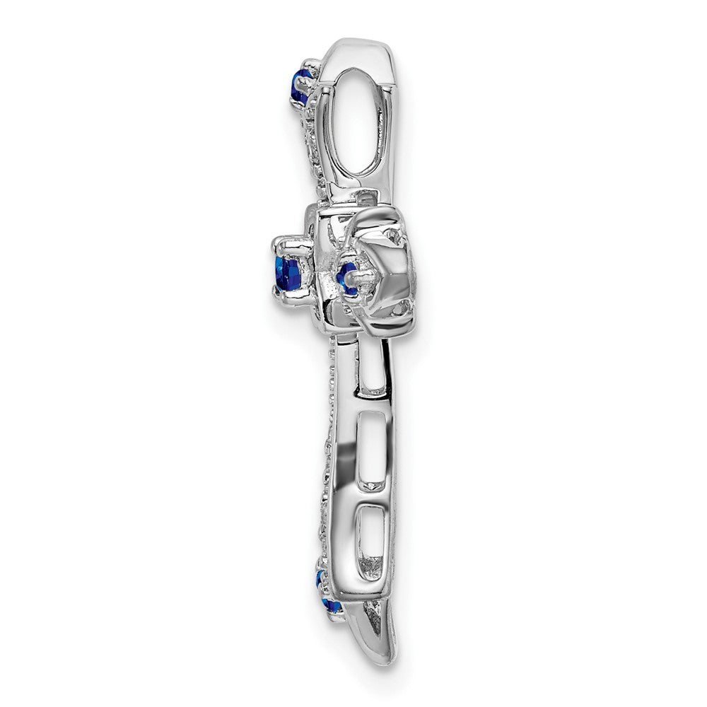 14K Weißgold Saphir und Echt Diamant Fleur De Lis Kreuz Kette Anhänger