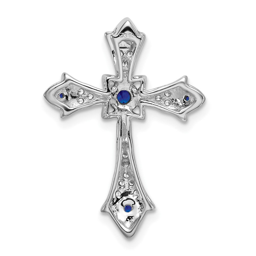 14K Weißgold Saphir und Echt Diamant Fleur De Lis Kreuz Kette Anhänger