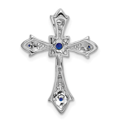 14K Weißgold Saphir und Echt Diamant Fleur De Lis Kreuz Kette Anhänger