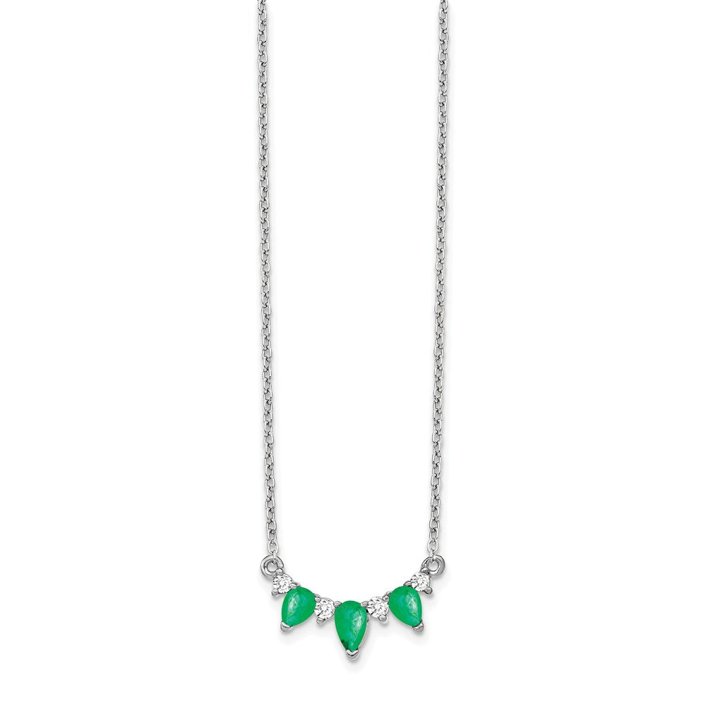 14K Weißgold Smaragd und Echt Diamant 18 Zoll Halskette