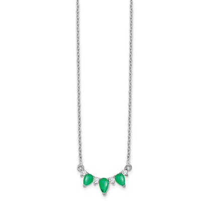 14K Weißgold Smaragd und Echt Diamant 18 Zoll Halskette