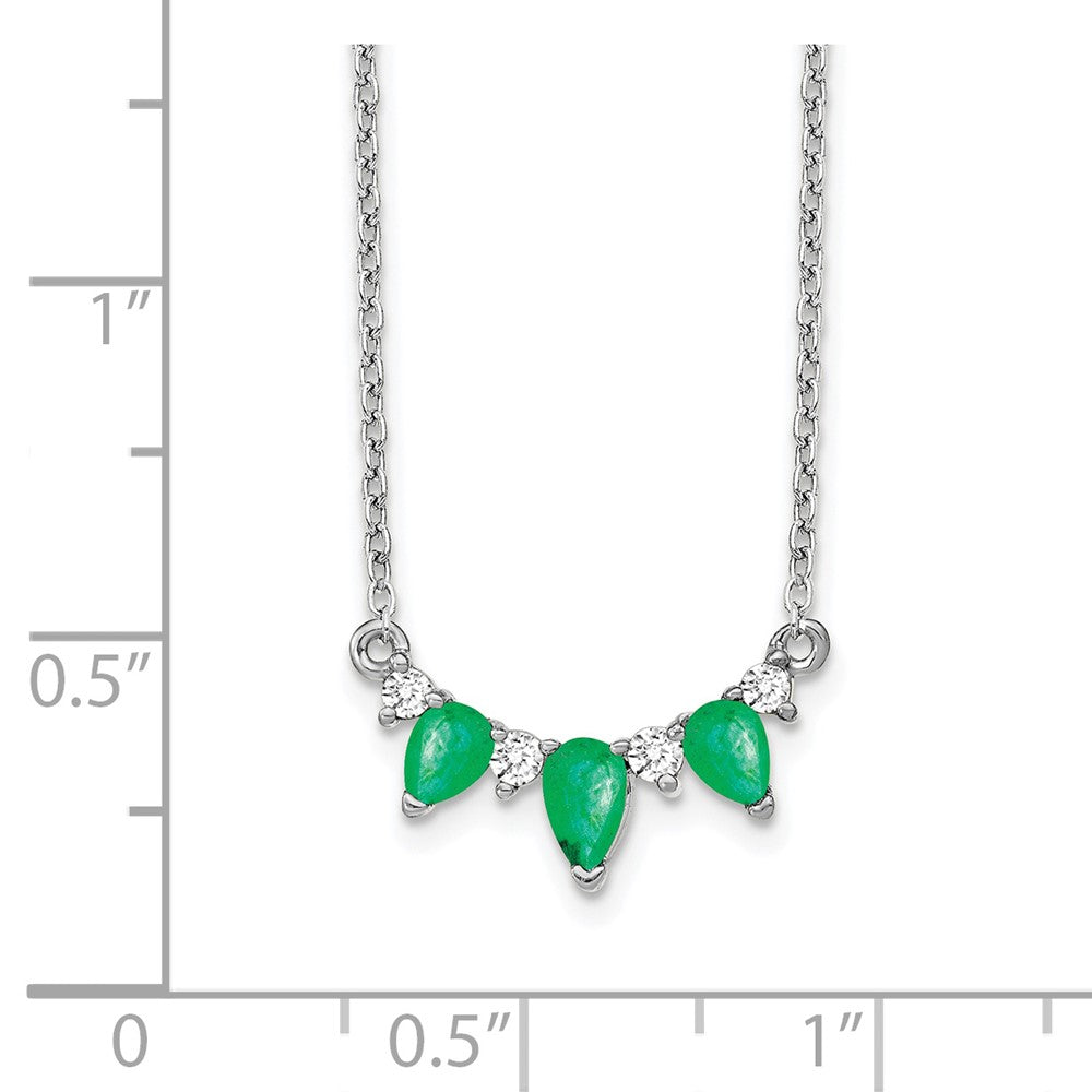 14K Weißgold Smaragd und Echt Diamant 18 Zoll Halskette