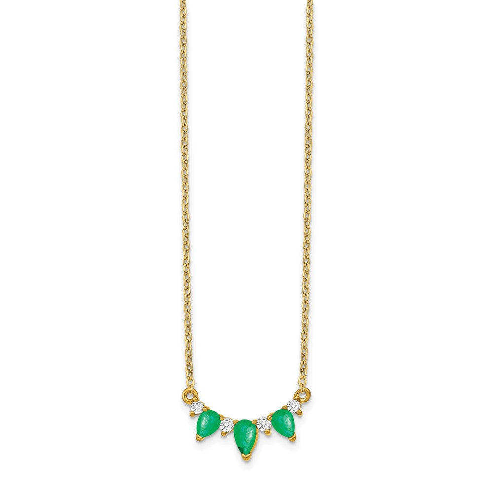 14K Gelbgold Smaragd und Echt Diamant 18 Zoll Halskette