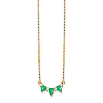 14K Gelbgold Smaragd und Echt Diamant 18 Zoll Halskette