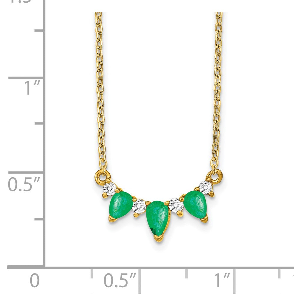 14K Gelbgold Smaragd und Echt Diamant 18 Zoll Halskette