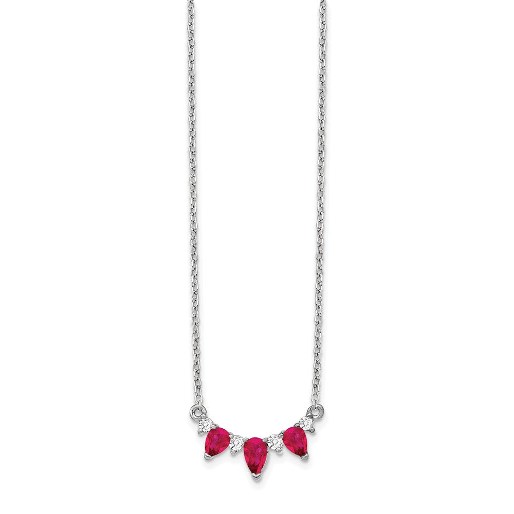 14K Weißgold Rubin und Echt Diamant 18 Zoll Halskette