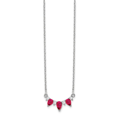 14K Weißgold Rubin und Echt Diamant 18 Zoll Halskette