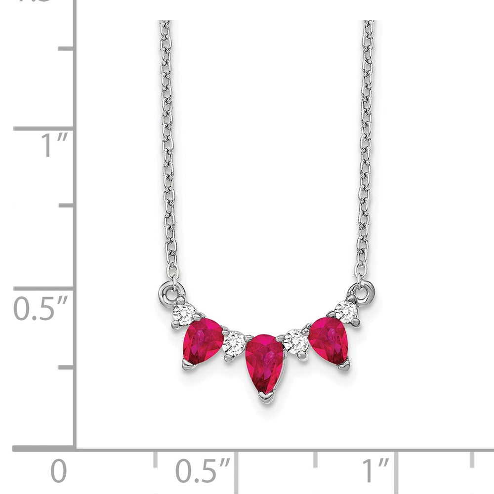 14K Weißgold Rubin und Echt Diamant 18 Zoll Halskette