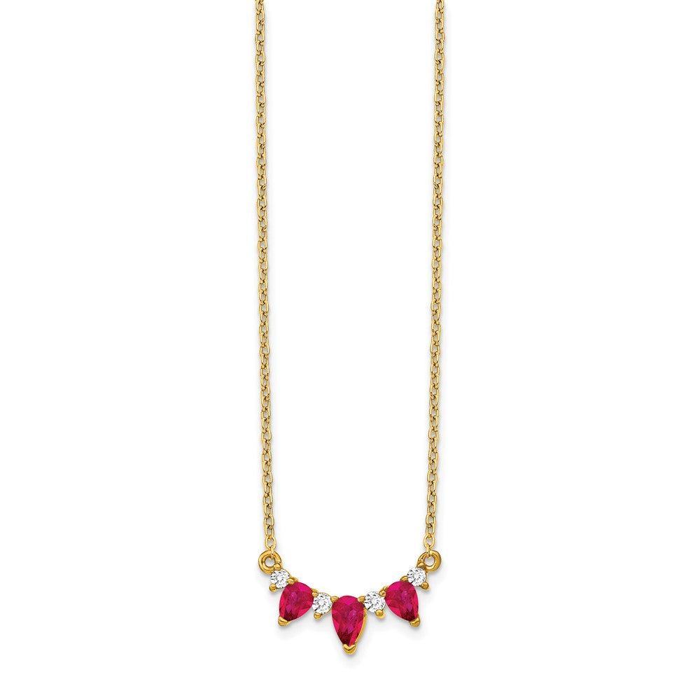 14K Gelbgold Rubin und Echt Diamant 18 Zoll Halskette
