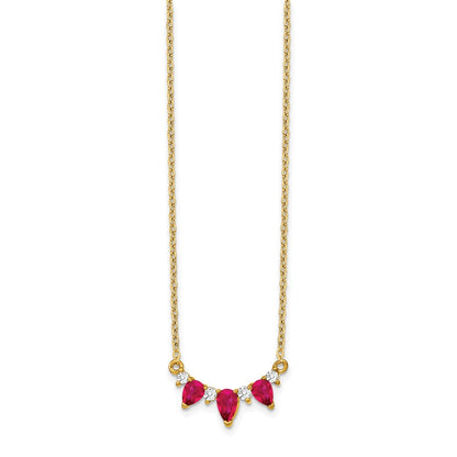 14K Gelbgold Rubin und Echt Diamant 18 Zoll Halskette