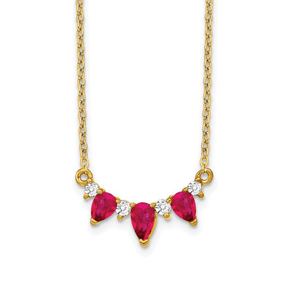 14K Gelbgold Rubin und Echt Diamant 18 Zoll Halskette