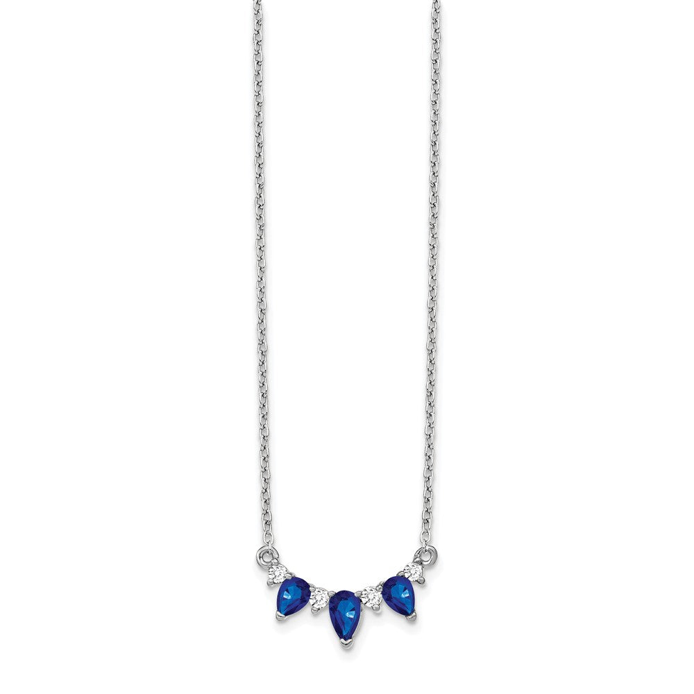 14K Weißgold Tropfen Saphir und Echt Diamant 18 Zoll Halskette