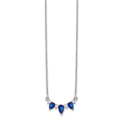 14K Weißgold Tropfen Saphir und Echt Diamant 18 Zoll Halskette