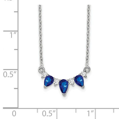 14K Weißgold Tropfen Saphir und Echt Diamant 18 Zoll Halskette