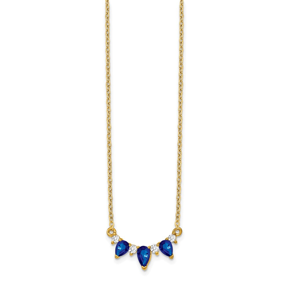 14K Gelbgold Tropfen Saphir und Echt Diamant 18 Zoll Halskette