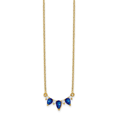 14K Gelbgold Tropfen Saphir und Echt Diamant 18 Zoll Halskette