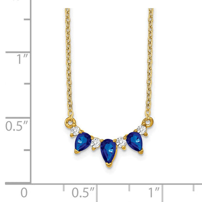 14K Gelbgold Tropfen Saphir und Echt Diamant 18 Zoll Halskette