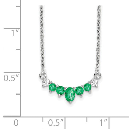 14K Weißgold Smaragd und Echt Diamant 18 Zoll Halskette