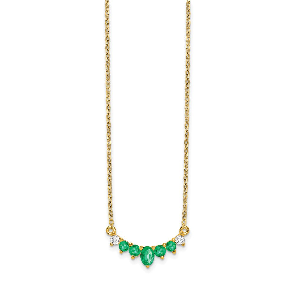 14K Gelbgold Smaragd und Echt Diamant 18 Zoll Halskette