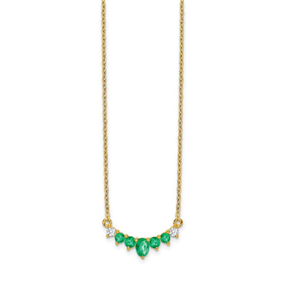 14K Gelbgold Smaragd und Echt Diamant 18 Zoll Halskette