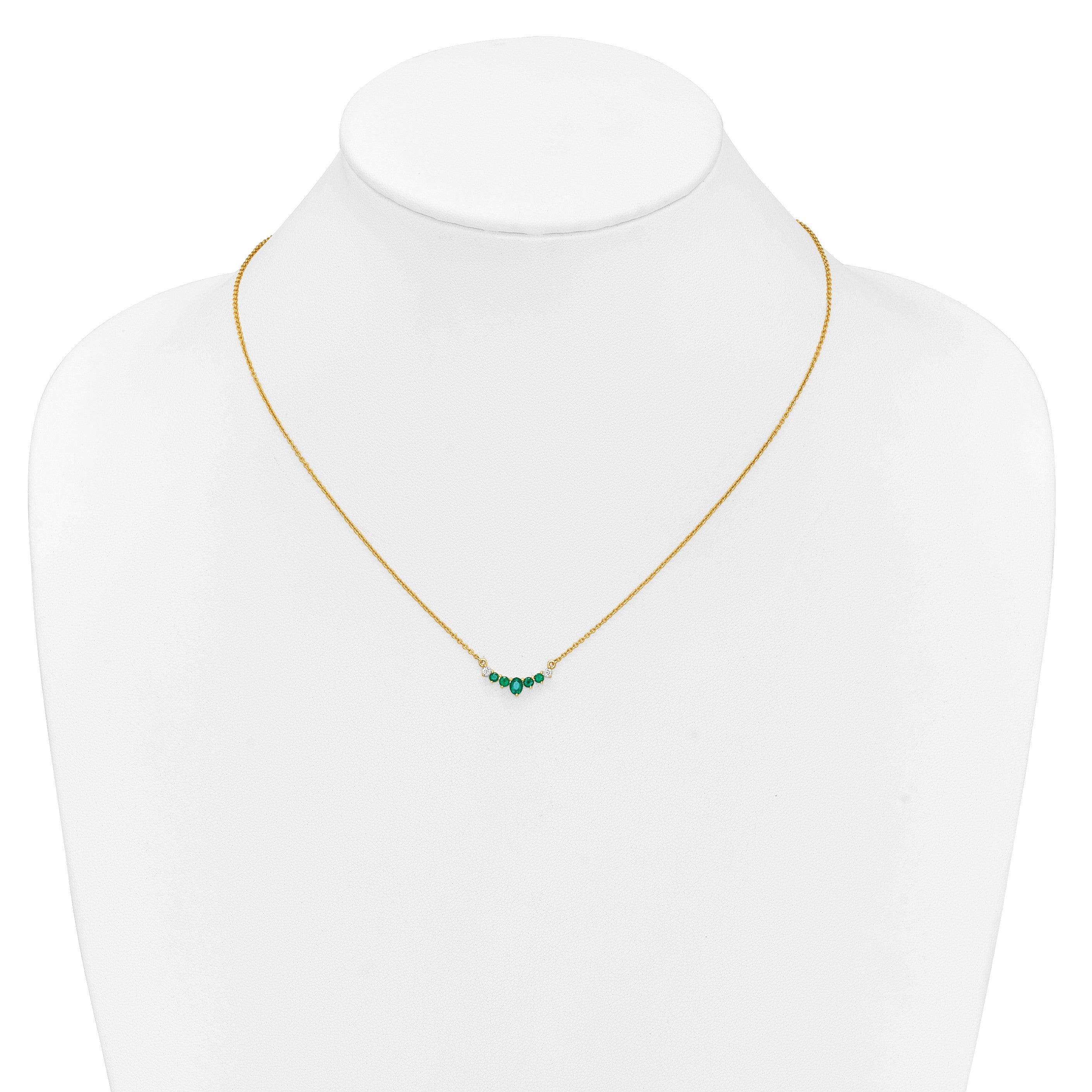 14K Gelbgold Smaragd und Echt Diamant 18 Zoll Halskette
