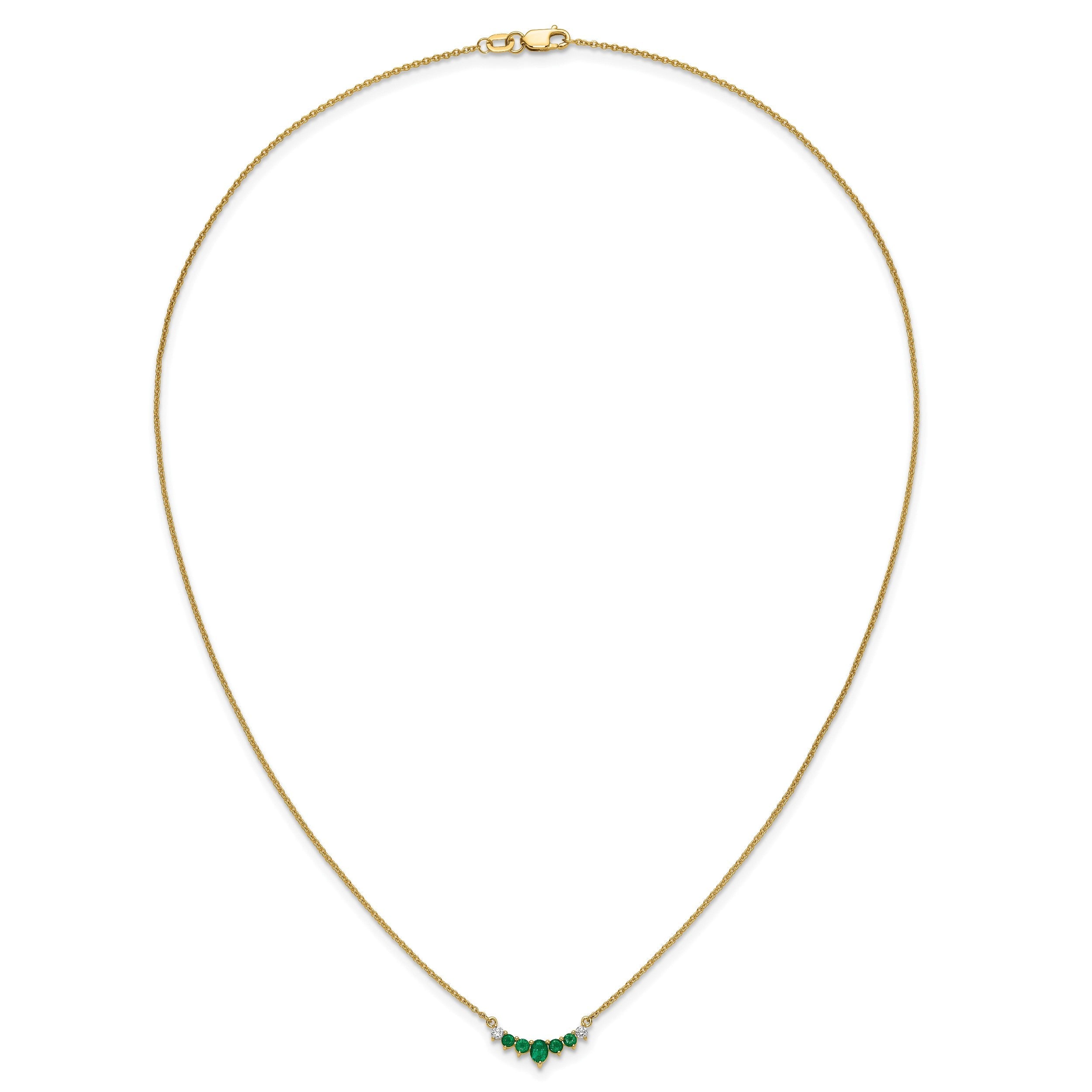 14K Gelbgold Smaragd und Echt Diamant 18 Zoll Halskette