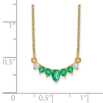 14K Gelbgold Smaragd und Echt Diamant 18 Zoll Halskette