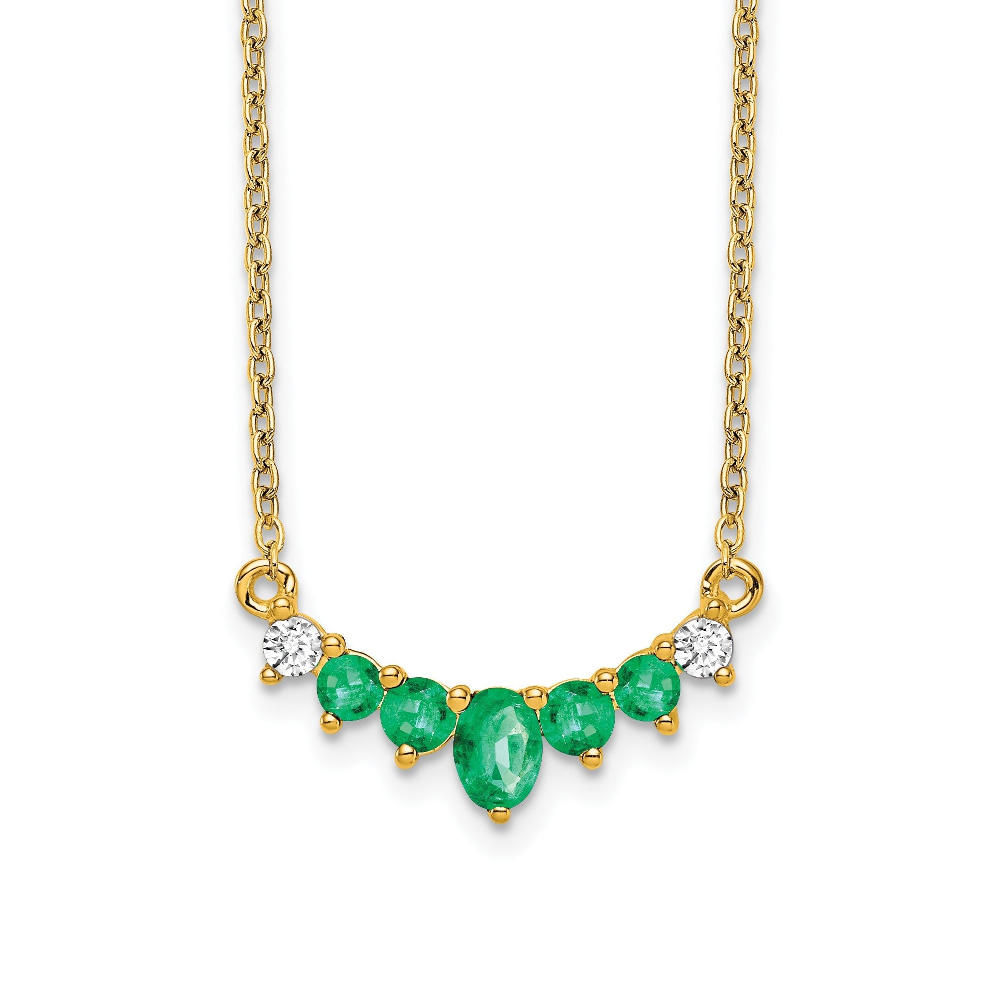 14K Gelbgold Smaragd und Echt Diamant 18 Zoll Halskette
