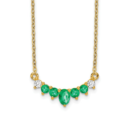 14K Gelbgold Smaragd und Echt Diamant 18 Zoll Halskette
