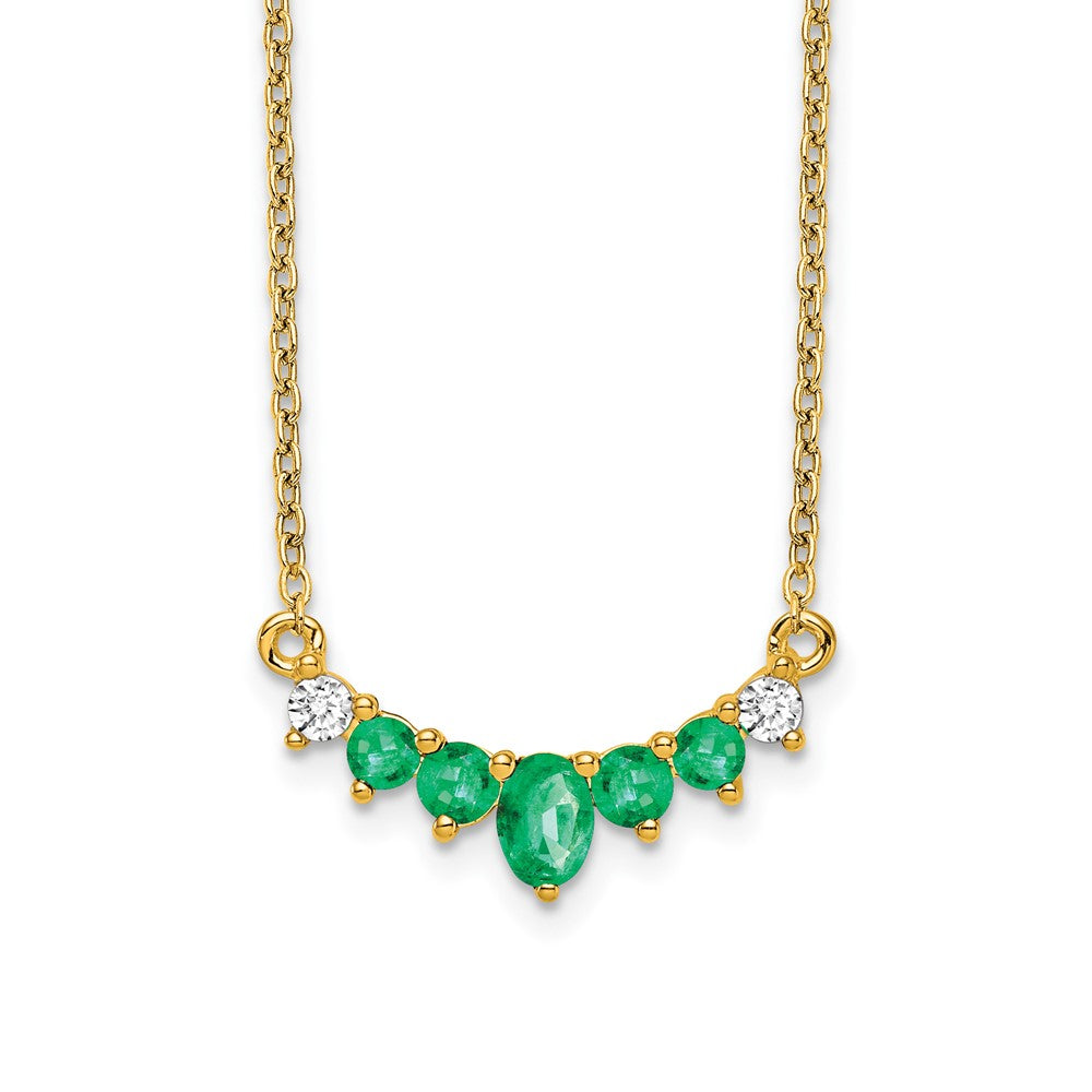 14K Gelbgold Smaragd und Echt Diamant 18 Zoll Halskette