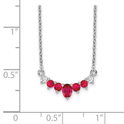 14K Weißgold Rubin und Echt Diamant 18 Zoll Halskette
