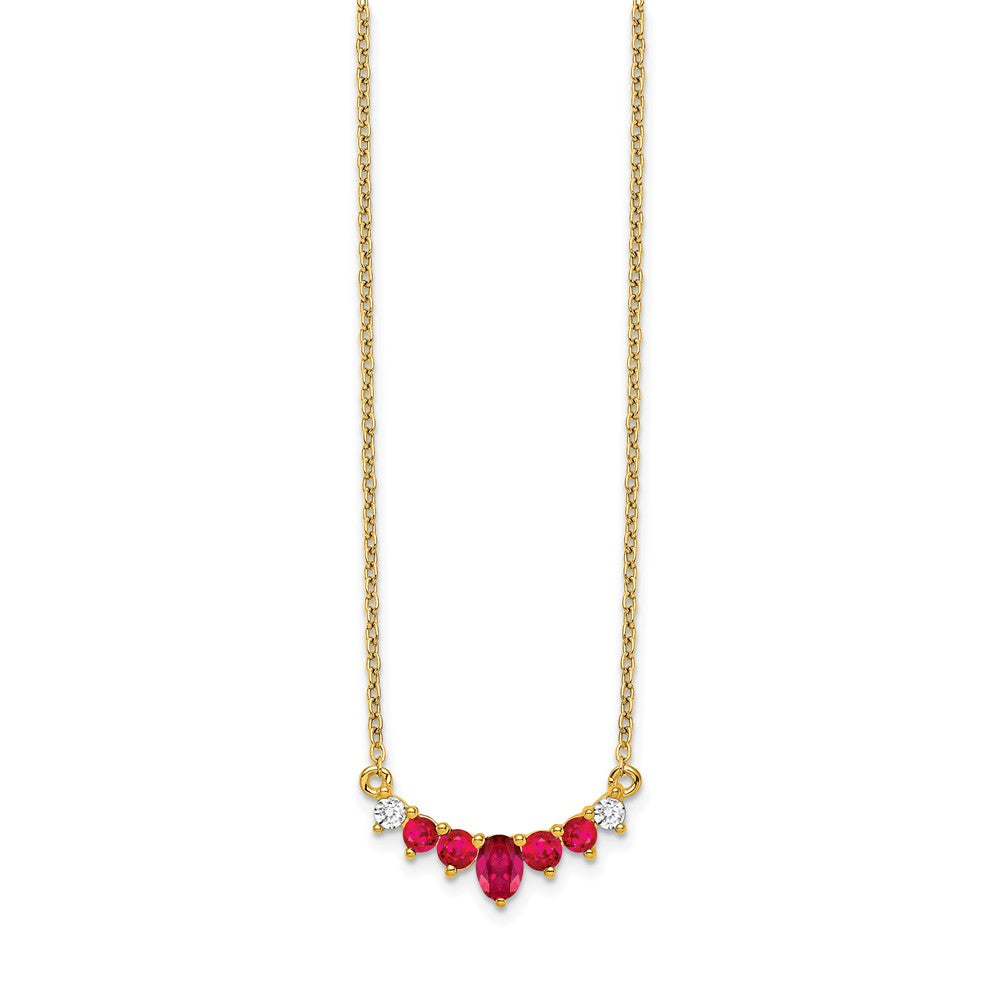 14K Gelbgold Rubin und Echt Diamant 18 Zoll Halskette