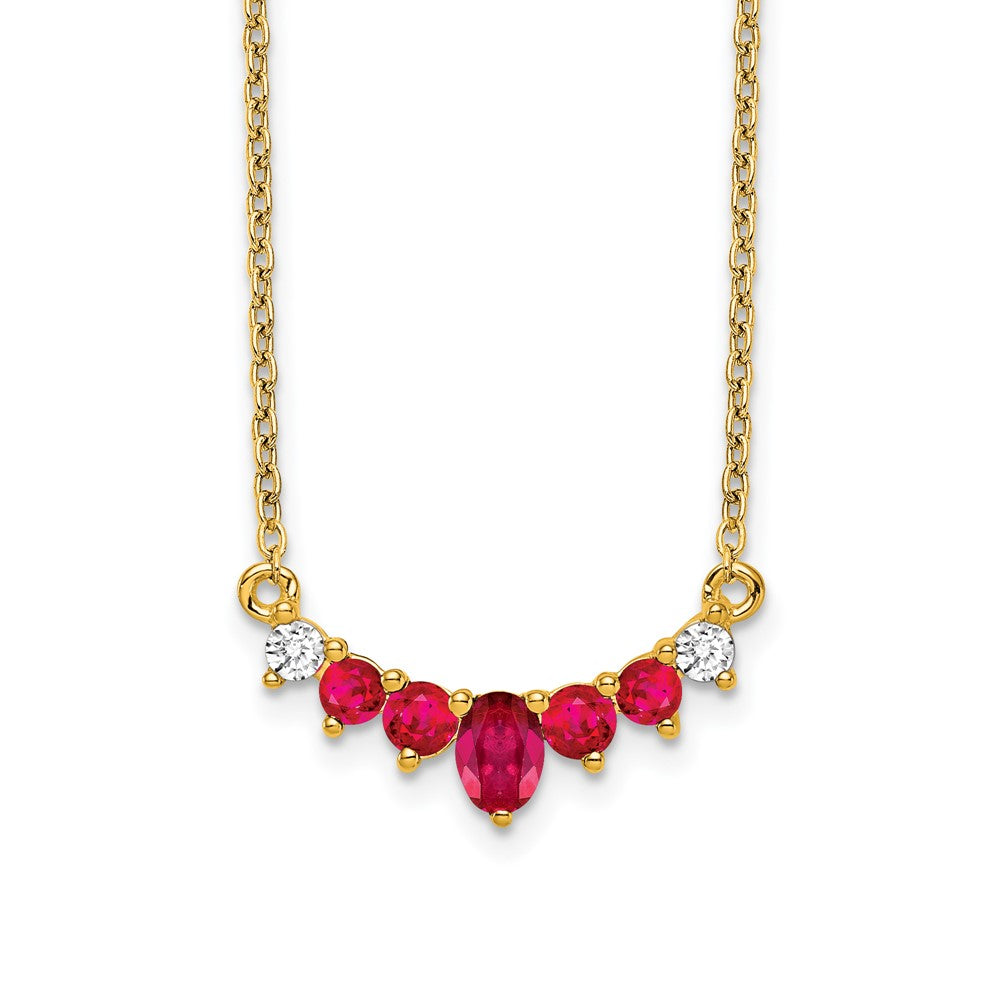 14K Gelbgold Rubin und Echt Diamant 18 Zoll Halskette