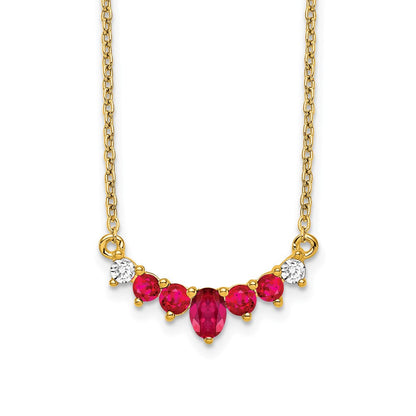 14K Gelbgold Rubin und Echt Diamant 18 Zoll Halskette