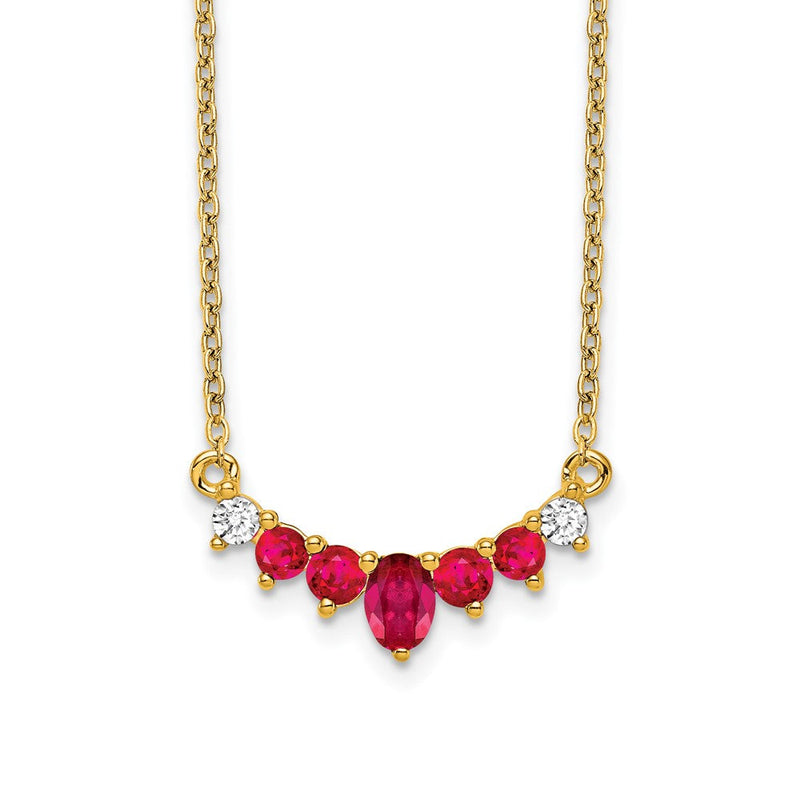 14K Gelbgold Rubin und Echt Diamant 18 Zoll Halskette