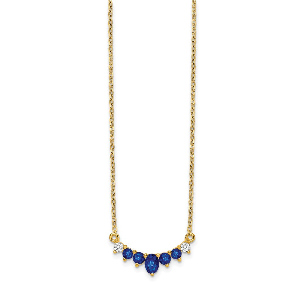 14K Gelbgold Saphir und Echt Diamant 18 Zoll Halskette