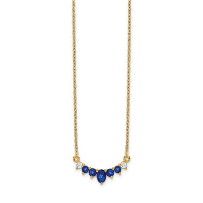 14K Gelbgold Saphir und Echt Diamant 18 Zoll Halskette