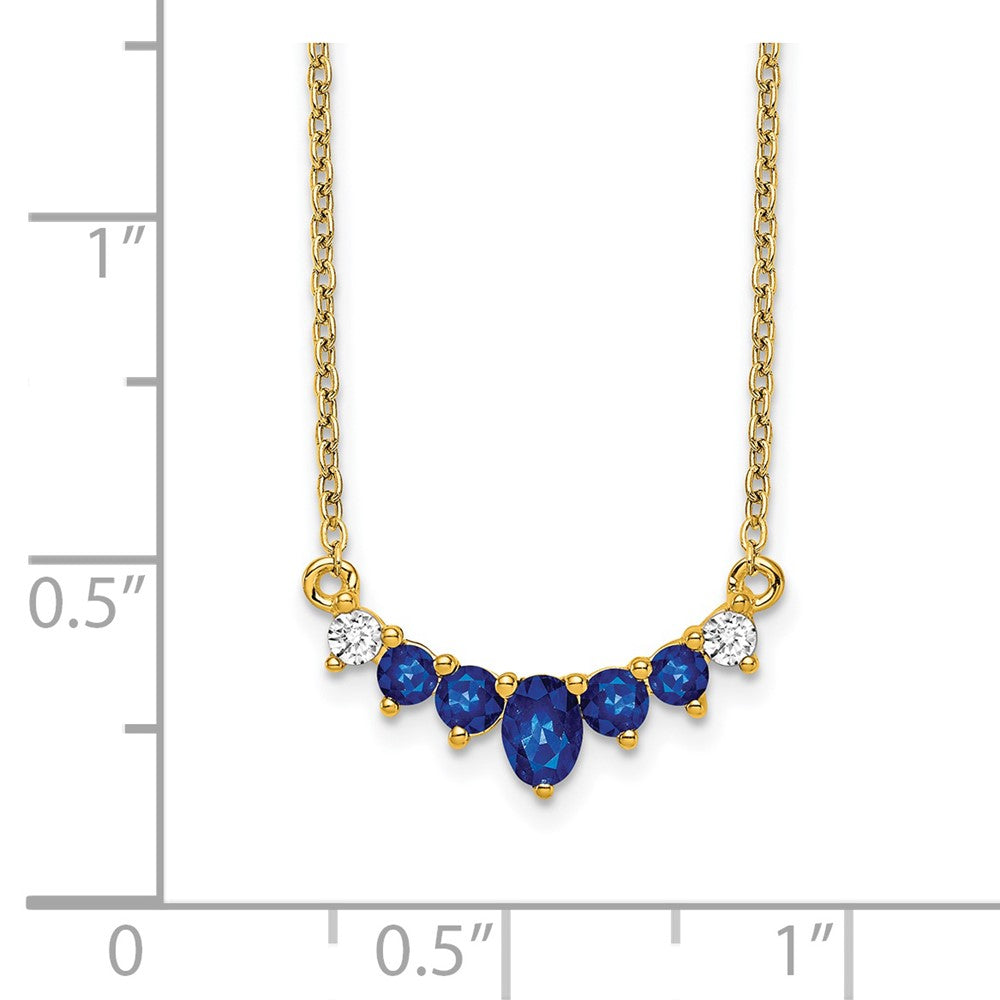 14K Gelbgold Saphir und Echt Diamant 18 Zoll Halskette