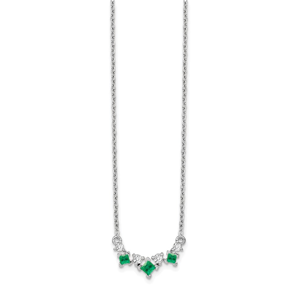 14K Weißgold Smaragd und Echt Diamant 18 Zoll Halskette