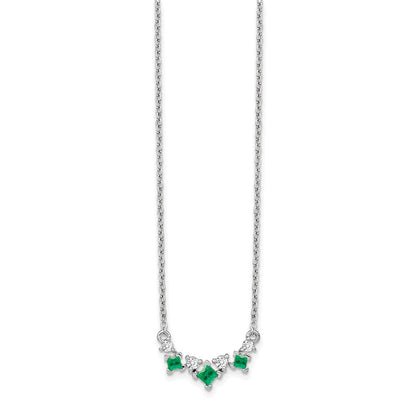 14K Weißgold Smaragd und Echt Diamant 18 Zoll Halskette